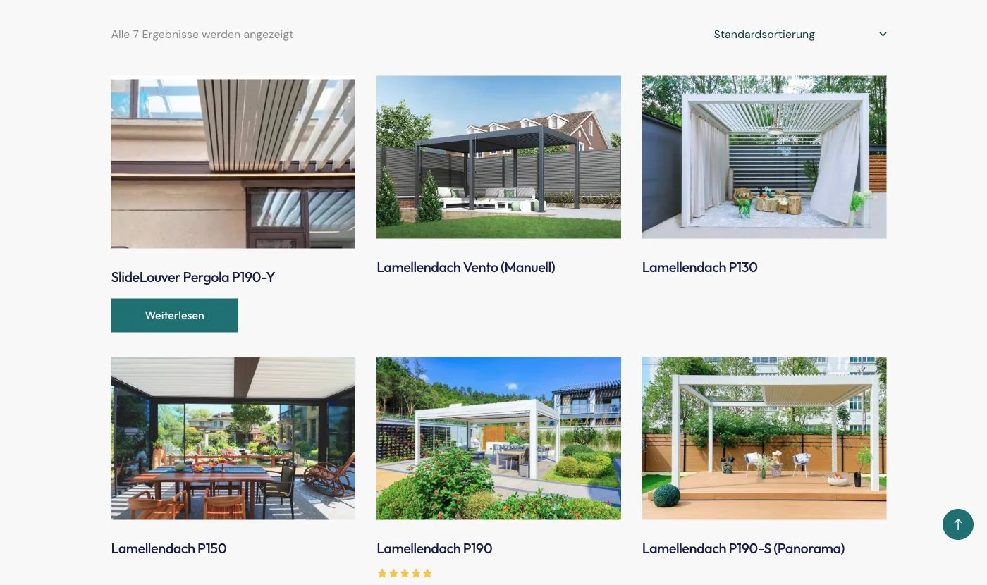LUDI Outdoor — catalogue des pergolas à lames orientables dans WooCommerce.